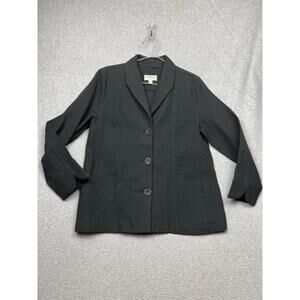 Norm Thompson Womens waffle Knit Gauze Sweater Cardigan Blazer petites PM Black